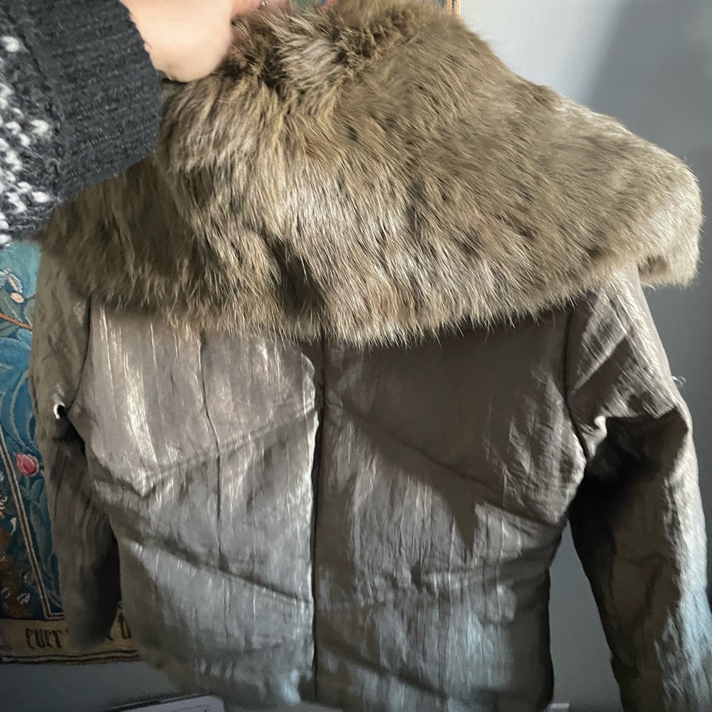 Stefanel beige Metallic Teddy Jacket with Fur Trim - Picture 6 of 12